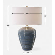 Uttermost Moher Blue Glazed Textured Ceramic Table Lamp With White Linen Shade