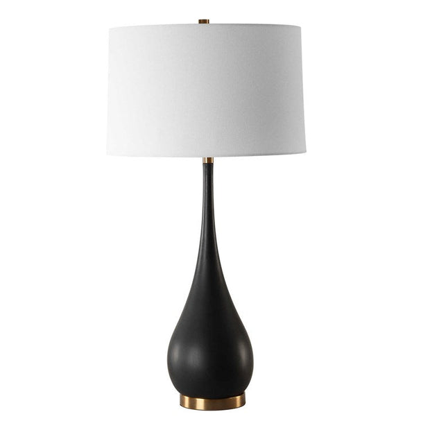Uttermost Nocturnal Black Stone and Brass Table Lamp With White Linen Shade