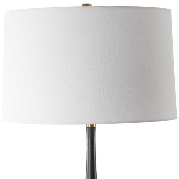 Uttermost Nocturnal Black Stone and Brass Table Lamp With White Linen Shade