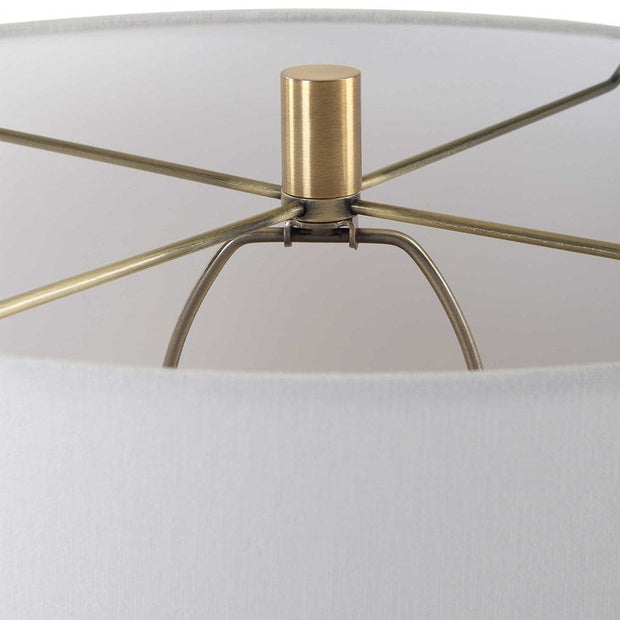 Uttermost Nocturnal Black Stone and Brass Table Lamp With White Linen Shade