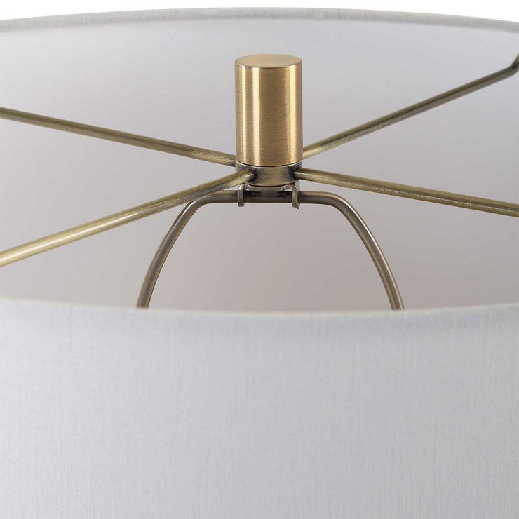 Uttermost Nocturnal Black Stone and Brass Table Lamp With White Linen Shade