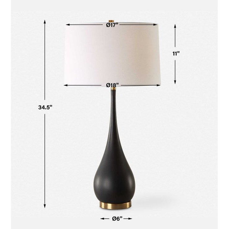 Uttermost Nocturnal Black Stone and Brass Table Lamp With White Linen Shade
