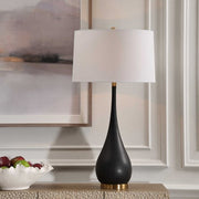 Uttermost Nocturnal Black Stone and Brass Table Lamp With White Linen Shade