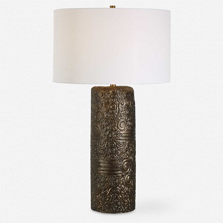 Uttermost Malaga Aged Bronze Ceramic Table Lamp With White Linen Shade