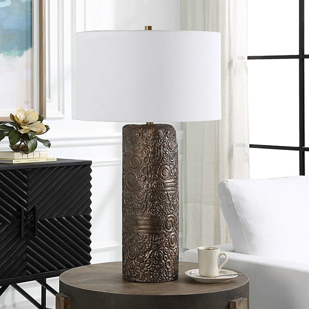 Uttermost Malaga Aged Bronze Ceramic Table Lamp With White Linen Shade