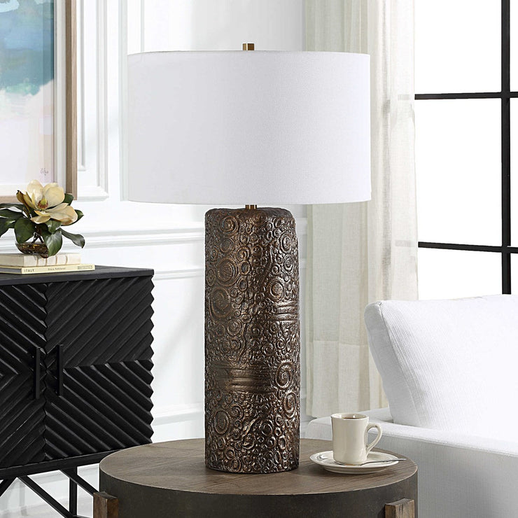 Uttermost Malaga Aged Bronze Ceramic Table Lamp With White Linen Shade