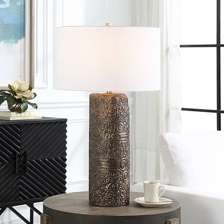 Uttermost Malaga Aged Bronze Ceramic Table Lamp With White Linen Shade