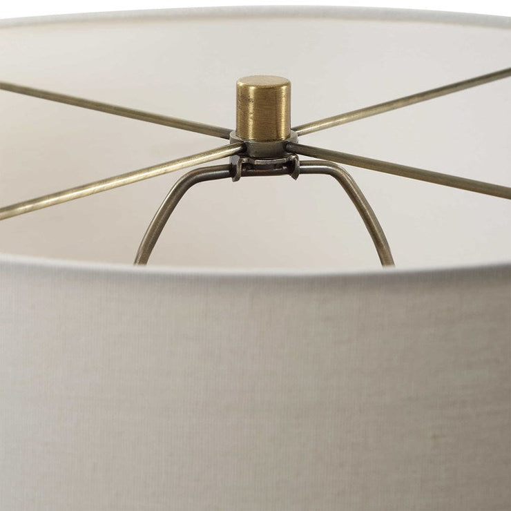 Uttermost Palawan Turquoise Blue Glazed Ceramic Table Lamp With White Linen Fabric