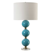 Uttermost Palawan Turquoise Blue Glazed Ceramic Table Lamp With White Linen Fabric