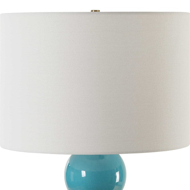 Uttermost Palawan Turquoise Blue Glazed Ceramic Table Lamp With White Linen Fabric