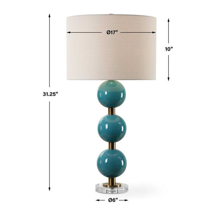 Uttermost Palawan Turquoise Blue Glazed Ceramic Table Lamp With White Linen Fabric