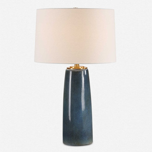 Uttermost Submerged Deep Blue Glazed Table Lamp With White Linen Shade