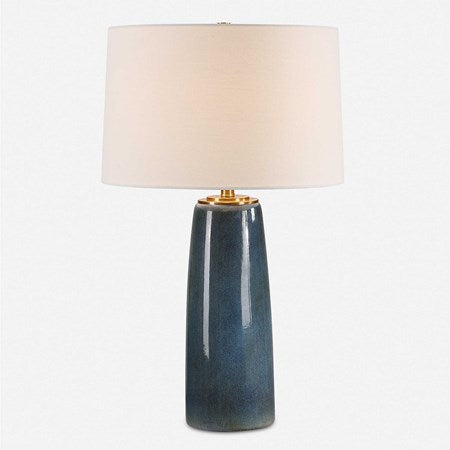 Uttermost Submerged Deep Blue Glazed Table Lamp With White Linen Shade