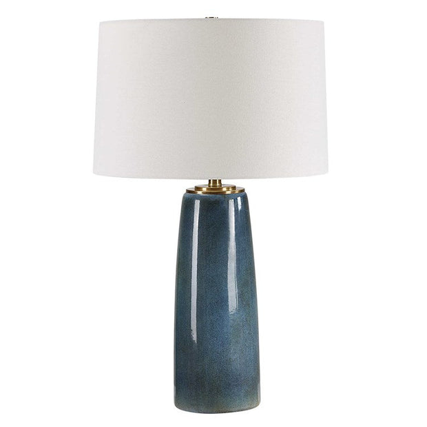 Uttermost Submerged Deep Blue Glazed Table Lamp With White Linen Shade