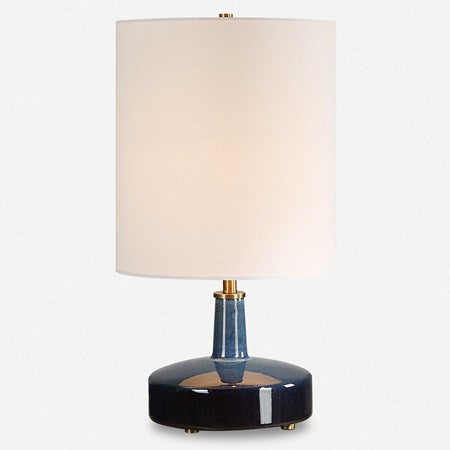 Uttermost Abyss Midnight Blue Ceramic Table Lamp With White Linen Drum Shade