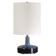 Uttermost Abyss Midnight Blue Ceramic Table Lamp With White Linen Drum Shade