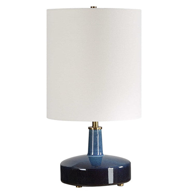 Uttermost Abyss Midnight Blue Ceramic Table Lamp With White Linen Drum Shade