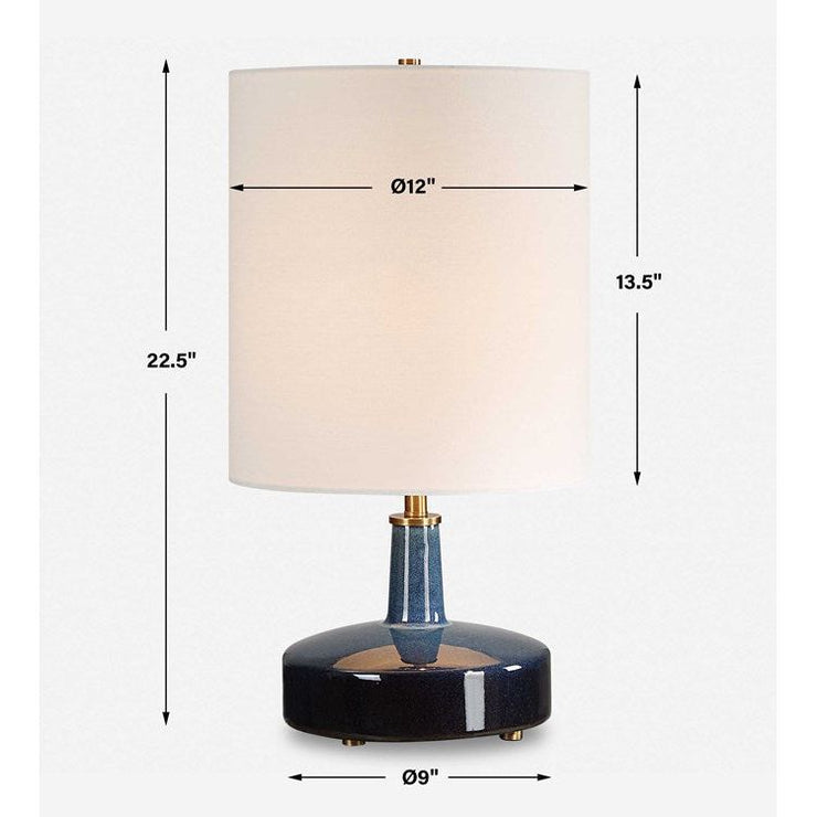 Uttermost Abyss Midnight Blue Ceramic Table Lamp With White Linen Drum Shade