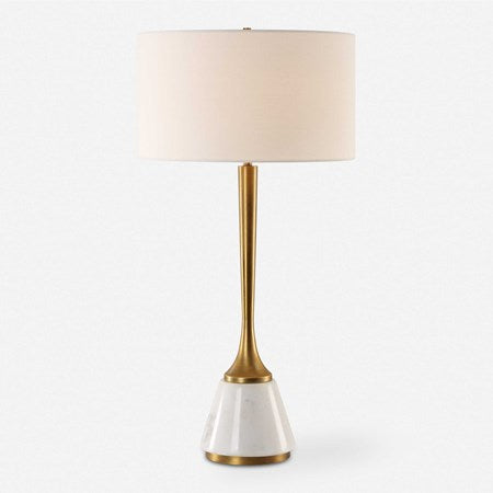 Uttermost Avola White Marble and Antique Brass Table Lamp With Linen Shade
