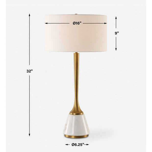 Uttermost Avola White Marble and Antique Brass Table Lamp With Linen Shade