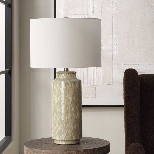Uttermost Laurel Cream and Sage Glazed Ceramic Table Lamp With Linen Shade