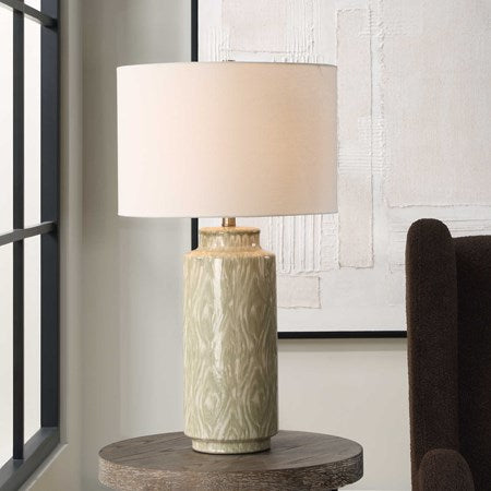 Uttermost Laurel Cream and Sage Glazed Ceramic Table Lamp With Linen Shade