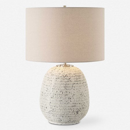 Uttermost Danala Distressed Stone Ivory Textured Ceramic Table Lamp With Light Beige Linen Shade
