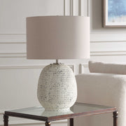 Uttermost Danala Distressed Stone Ivory Textured Ceramic Table Lamp With Light Beige Linen Shade