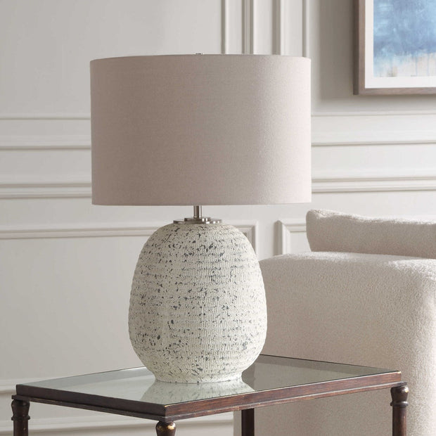 Uttermost Danala Distressed Stone Ivory Textured Ceramic Table Lamp With Light Beige Linen Shade
