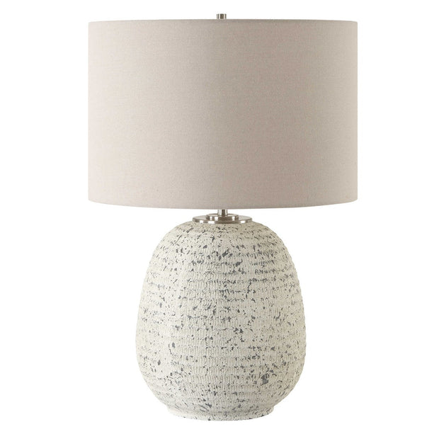 Uttermost Danala Distressed Stone Ivory Textured Ceramic Table Lamp With Light Beige Linen Shade