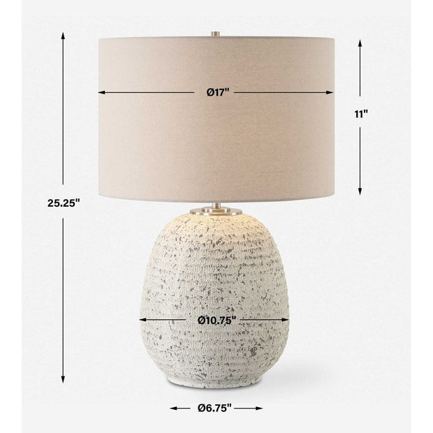 Uttermost Danala Distressed Stone Ivory Textured Ceramic Table Lamp With Light Beige Linen Shade