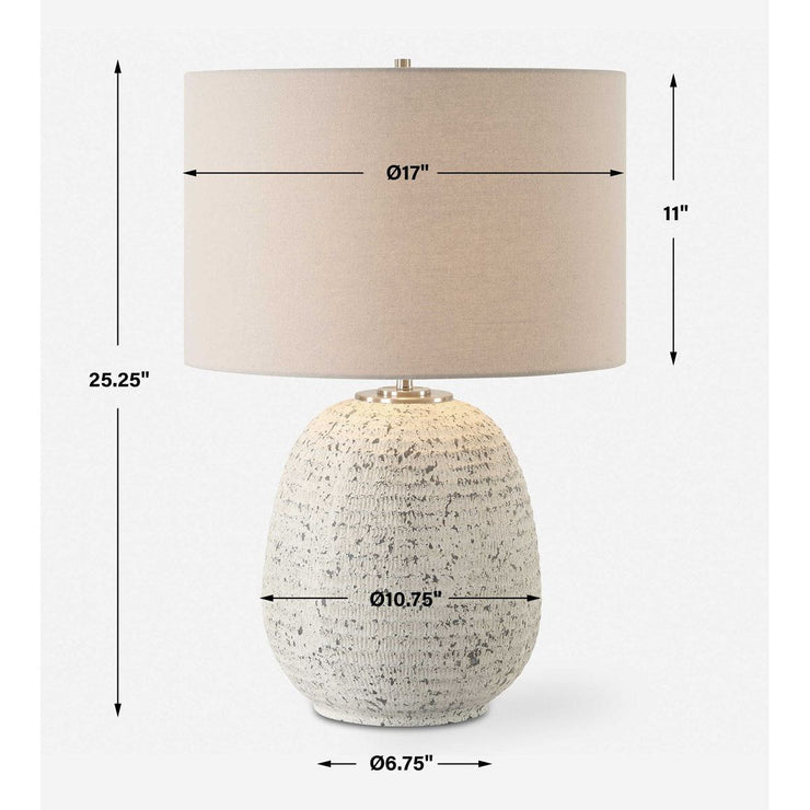Uttermost Danala Distressed Stone Ivory Textured Ceramic Table Lamp With Light Beige Linen Shade