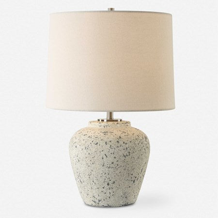 Uttermost Rupture Aged Ivory and Stone Gray Table Lamp With White Linen Shade