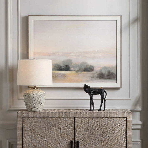 Uttermost Rupture Aged Ivory and Stone Gray Table Lamp With White Linen Shade