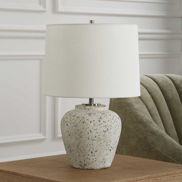 Uttermost Rupture Aged Ivory and Stone Gray Table Lamp With White Linen Shade