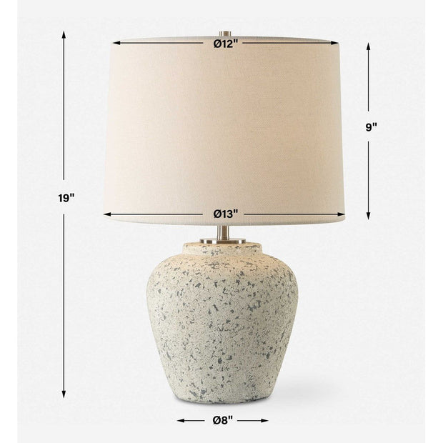 Uttermost Rupture Aged Ivory and Stone Gray Table Lamp With White Linen Shade