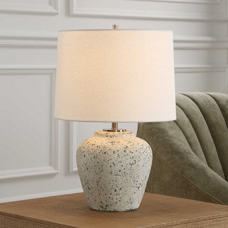 Uttermost Rupture Aged Ivory and Stone Gray Table Lamp With White Linen Shade
