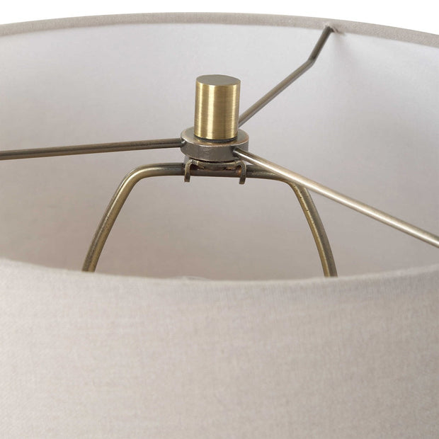 Uttermost Canyon Chocolate and Tan Mottled Glazed Terracotta Table Lamp With Beige Linen Shade