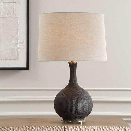 Uttermost Rimini Matte Black Ceramic Lamp With Gray Linen Shade