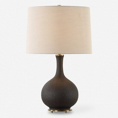 Uttermost Rimini Matte Black Ceramic Lamp With Gray Linen Shade