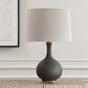 Uttermost Rimini Matte Black Ceramic Lamp With Gray Linen Shade