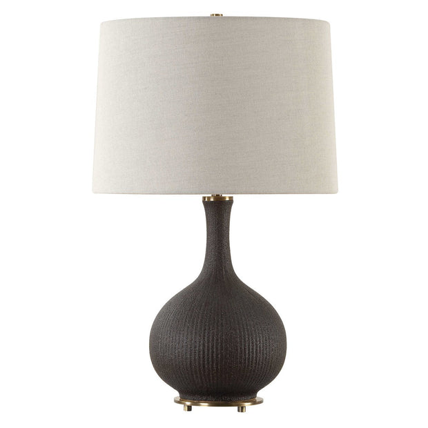 Uttermost Rimini Matte Black Ceramic Lamp With Gray Linen Shade
