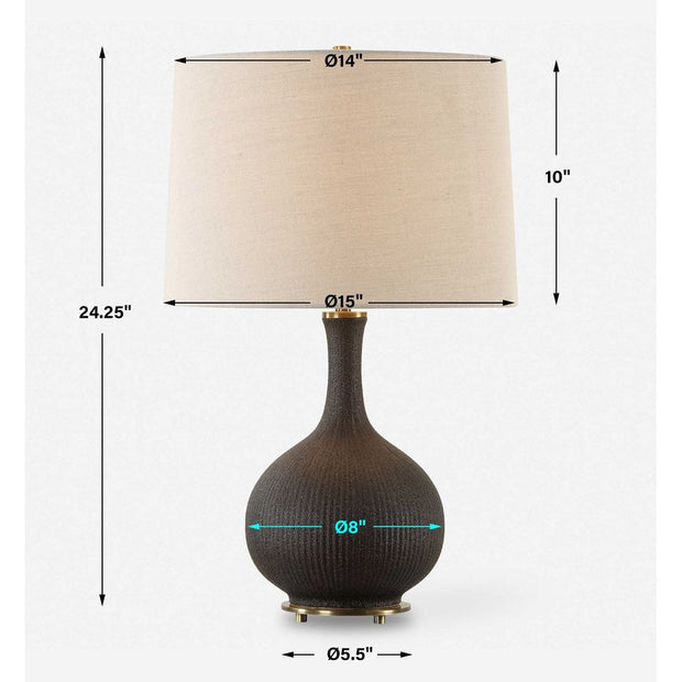 Uttermost Rimini Matte Black Ceramic Lamp With Gray Linen Shade