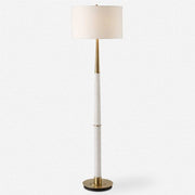 Uttermost Faro White Marble and Antique Brass Floor Lamp With Linen Shade