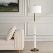 Uttermost Faro White Marble and Antique Brass Floor Lamp With Linen Shade