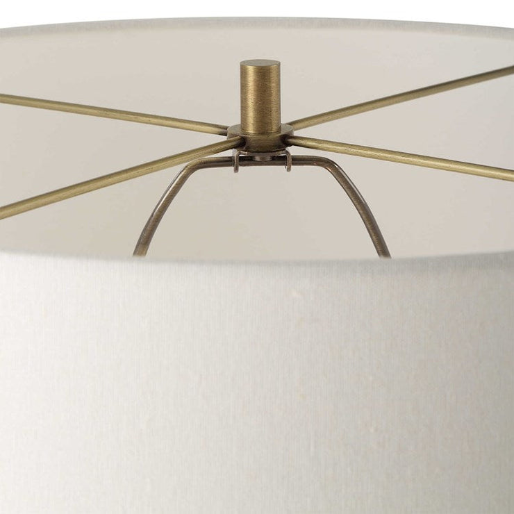 Uttermost Faro White Marble and Antique Brass Floor Lamp With Linen Shade
