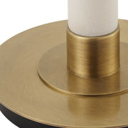 Uttermost Faro White Marble and Antique Brass Floor Lamp With Linen Shade