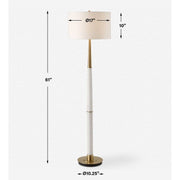 Uttermost Faro White Marble and Antique Brass Floor Lamp With Linen Shade
