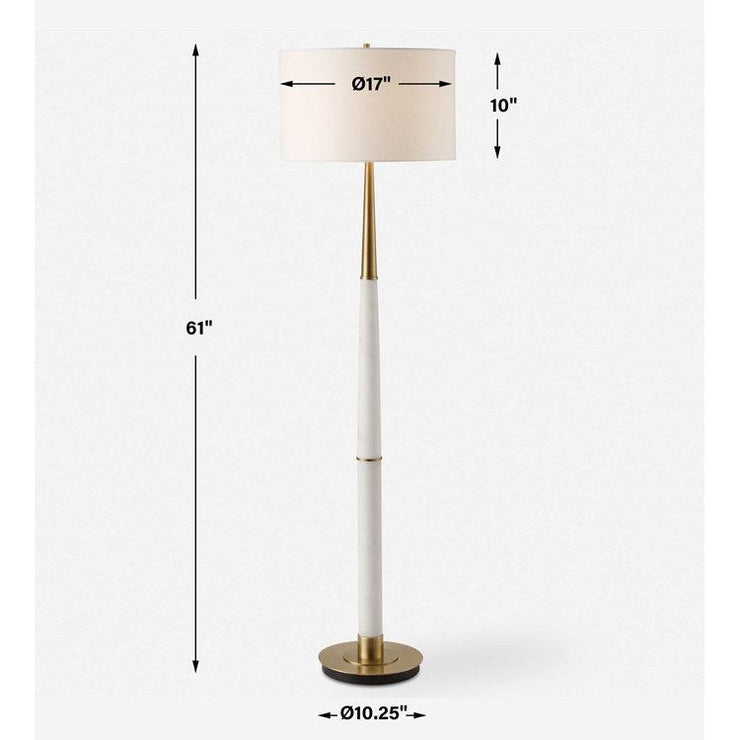 Uttermost Faro White Marble and Antique Brass Floor Lamp With Linen Shade