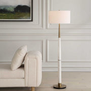 Uttermost Faro White Marble and Antique Brass Floor Lamp With Linen Shade